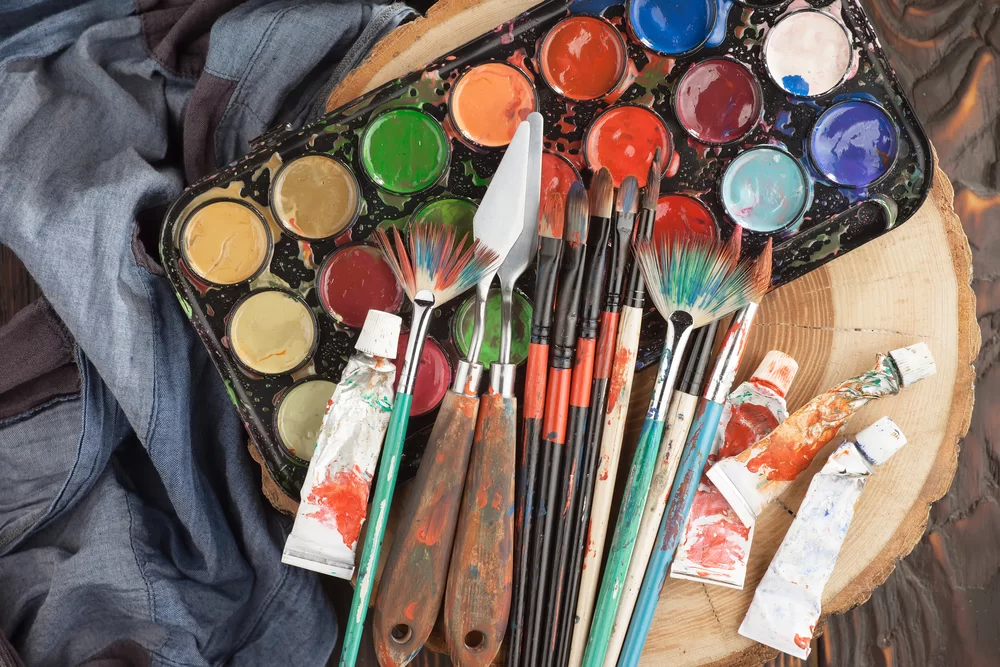 Artist's brushes and paints