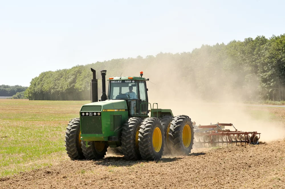 Tractor driving through a field