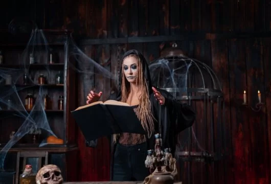 Female necromancer conjuring a spirit
