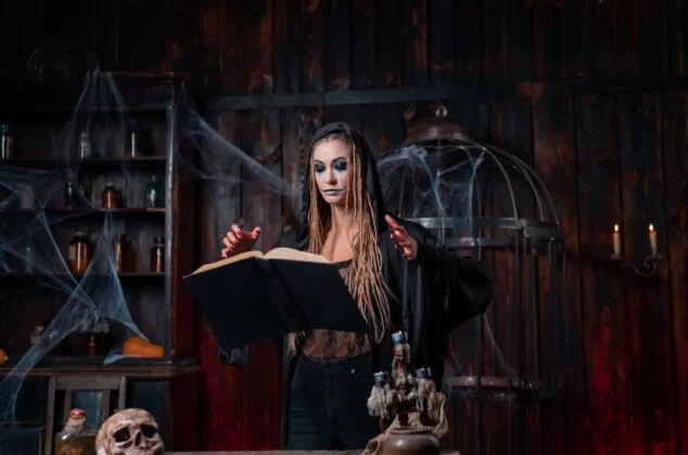 Female necromancer conjuring a spirit