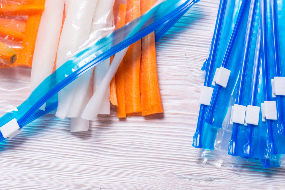 Ziploc bags, which start with "z," resting on a countertop