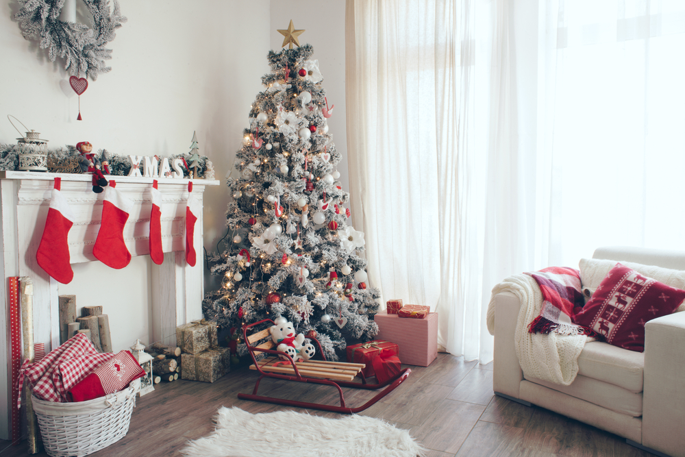 Living room decorated for Christmas