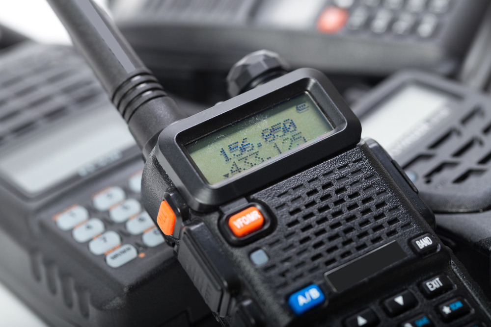 Close-up of a walkie talkie, or two-way portable radio