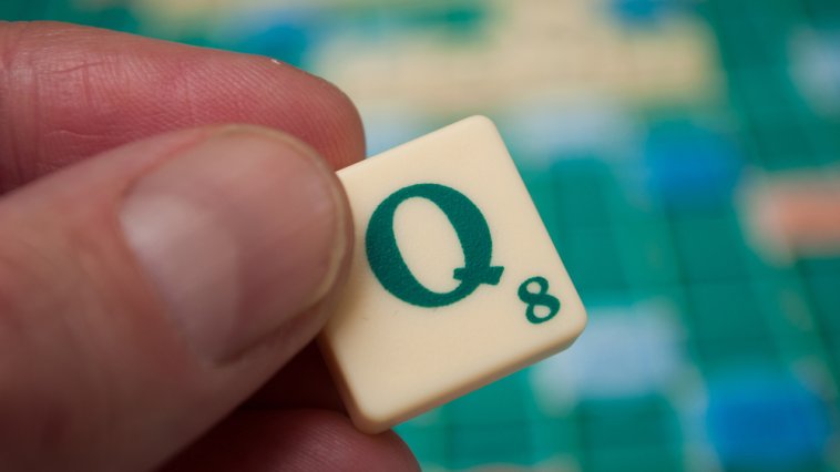 Letter "Q" tile from a Scrabble game