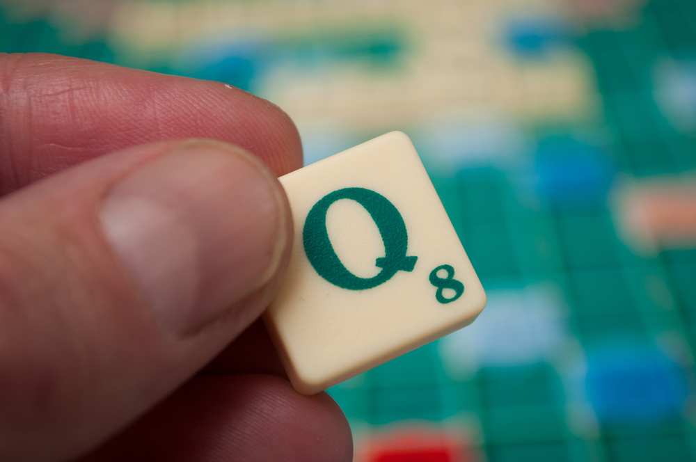 Letter "Q" tile from a Scrabble game