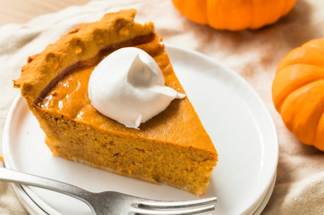 Triangle-shaped slice of pumpkin pie