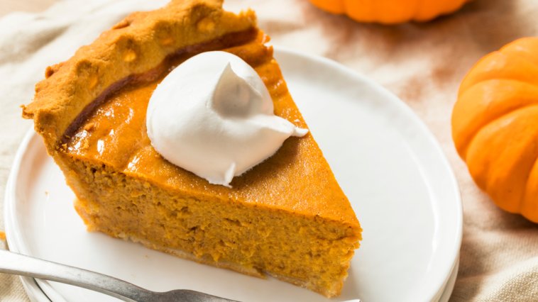 Triangle-shaped slice of pumpkin pie