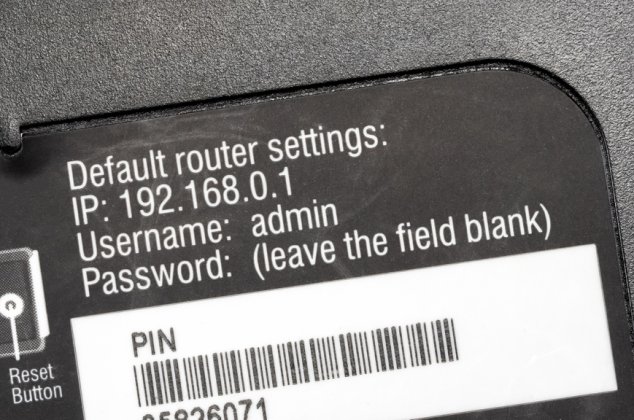 IP address, username, and password shown on a router sticker