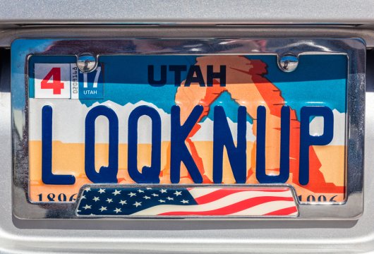 Inspirational license plate that means "looking up"