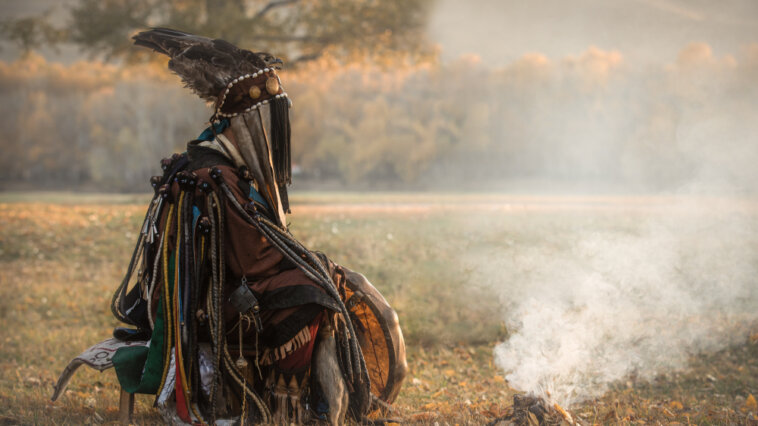 Mongolian shaman conducting a ritual