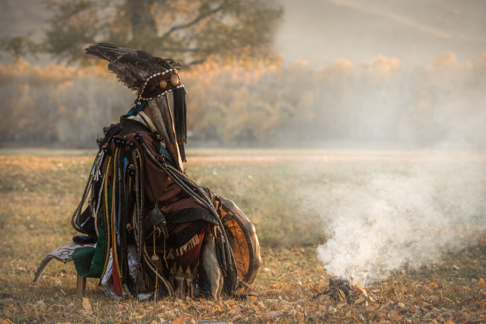 Mongolian shaman conducting a ritual
