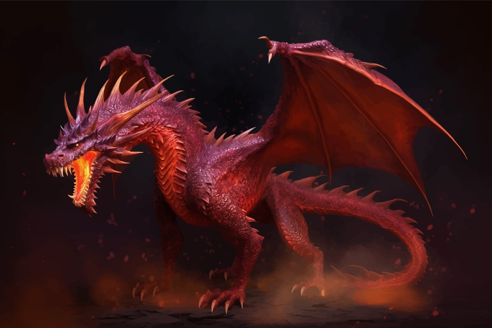 Illustration of a large purple dragon